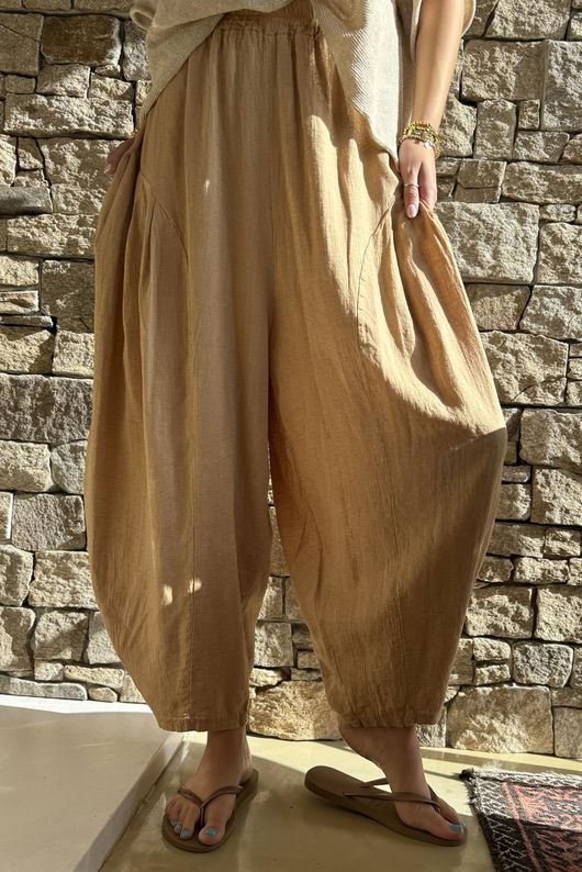 Noa Linen Blend Sia Barrel Trouser Honey Bronze